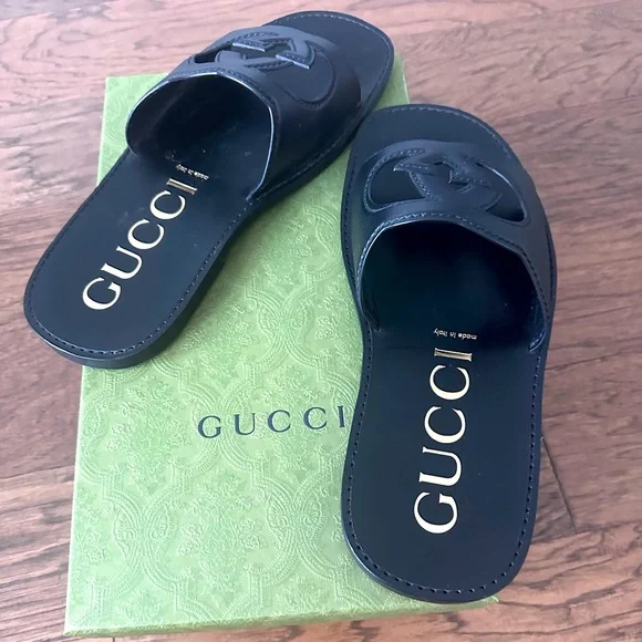 Black gucci slippers sales